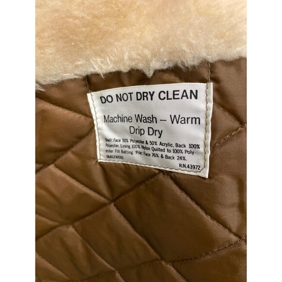 Vintage Fingerhut Fashions Faux Fur Coat Size 18 Brown Leather Trim Beige - Picture 4 of 8